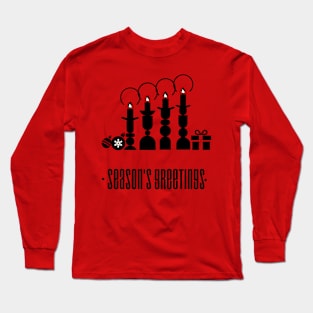 Modern Christmas Greetings in black and white, showing the four advent candles, gift and Christmas decoration Long Sleeve T-Shirt